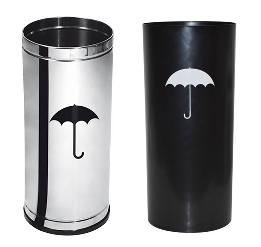Porta guarda chuva, pode ser em aço inox ou PVC, Altura de 50cm e diâmetro de 24cm.